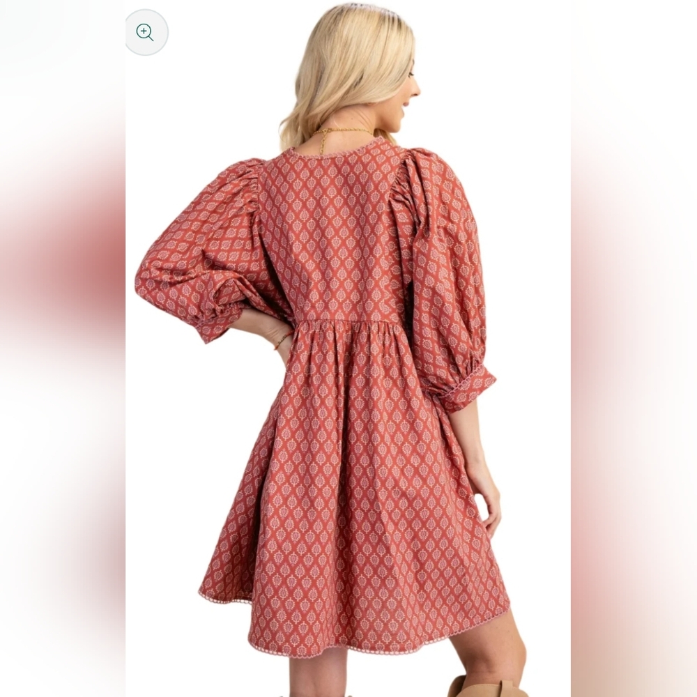 GiGio Women's Puff Sleeve Babydoll Dress with Lace Trim Size Large NWT - Picture 3 of 11